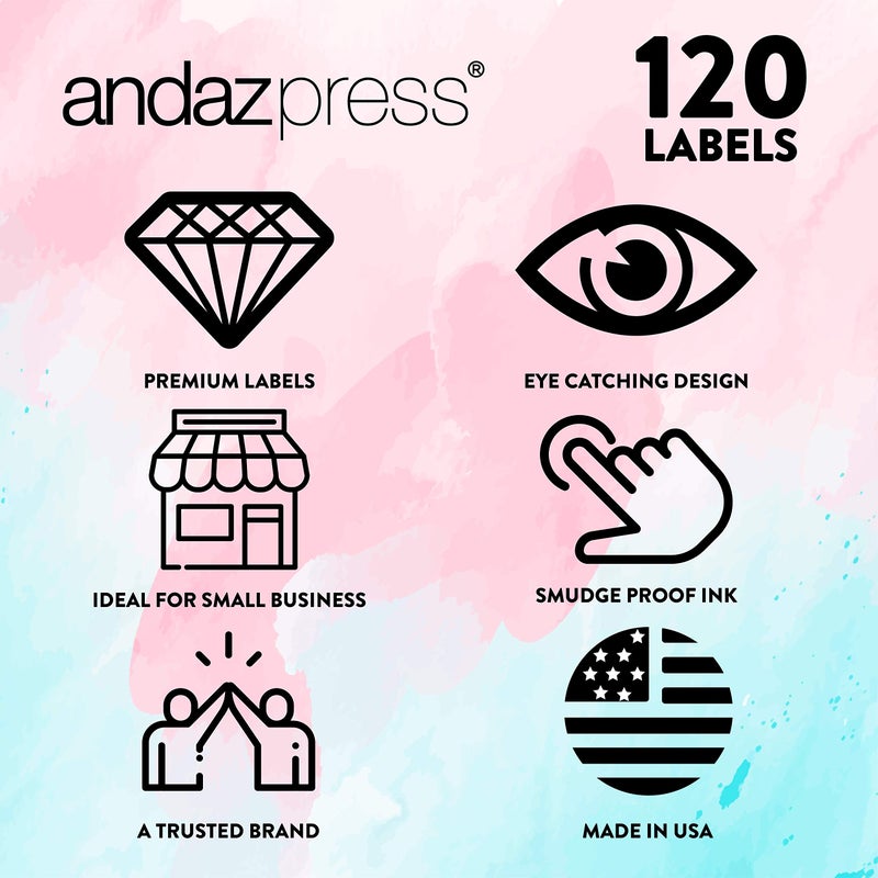 Andaz Press Round Small Business Sticker Labels, 120-Pack, Hand Wash Only, Packaging Stickers - Image 4